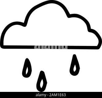 Eine Wolke mit Regentropfen. Doodle Vector Illustration auf weißem Hintergrund. Umrisse schwarze Symbole für Design Website, Logo. Symbol für Design News ab Stock Vektor