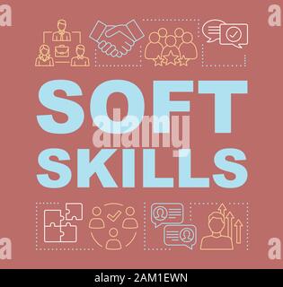 Soft skills Wort Konzepte Banner. Zwischenmenschliche Entwicklung, professionelle Beziehung. Human Resources Präsentation. Isolierte Typografie Idee mit li Stock Vektor