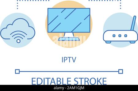 IPTV-word cloud Konzept Symbol. TV, Internet Protocol TV Idee dünne Linie Abbildung. Multimedia Tracking, Cloud Storage Vektor isoliert Umrisse dra Stock Vektor