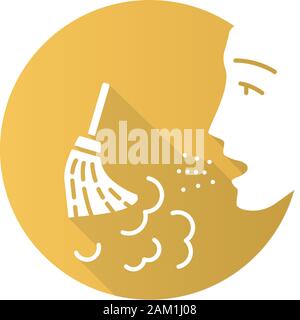 Staub Allergie flache Bauweise lange Schatten glyph Icon. Airborne allergen Quelle. Allergische Reaktion des Immunsystems. Der Mensch atmet Hausstaub. Atemwege di Stock Vektor