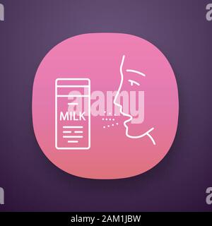 Milchallergie App Symbol. Nahrungsmittelallergie. Allergische Reaktion Proteine zu Milch. Laktoseintoleranz. Allergene in der Molkerei. UI/UX-Benutzeroberfläche. Web oder Mobil Stock Vektor