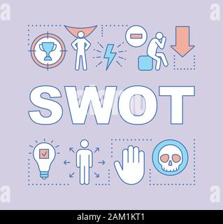 SWOT-lila Wort Konzepte Banner. Stärken, Schwächen, Chancen, Bedrohungen. Präsentation, Website. Starten Projekt. Isolierte schrift Typografie Idee Stock Vektor