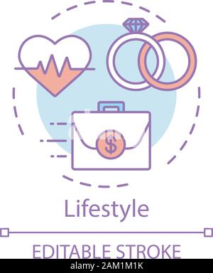 Lifestyle Konzept Symbol. Gesunde Familie, Ehe, Geld verdienen Idee dünne Linie Abbildung. Familie, Arbeit, Gesundheit Balance, Harmonie Vektor isoliert, Stock Vektor