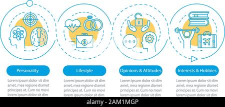 Psychographie targeting-Vektor Infografik Vorlage. Business Presentation Design Elemente. Daten Visualisierung mit 4 Schritte und Optionen. Prozess tim Stock Vektor