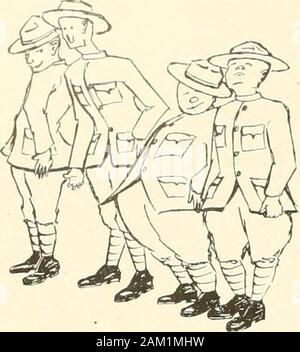 331 Field Artillery, US-Armee, 1917-1919. ihre ridersin Hot Pursuit, mit der Suche der Höhepunkt Artilleristen alle verstrickt in die Seile des theirtwo led-Pferde. Ruhig durch den Staub und die fliegenden Pferd Decken, die guidonand zwei Schlitten auf den Weg gemacht, den Akku galant re-forming behindthem. Über die Brücke und durch Rockford der Akku ging mit dem Rest der Brigade, einige besonders unzähmbar Pferde um gehen, durch einen weniger npisyroute. Das klappern auf dem Bürgersteig aufgehört, die Batterie überquerte die Stahl bridgefollowing der Black Hawk Trail aus der Stadt. Die nachzügler Stockfoto