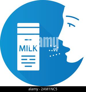 Milchallergie flache Bauweise lange Schatten glyph Icon. Nahrungsmittelallergie. Allergische Reaktion Proteine zu Milch. Laktoseintoleranz. Medizinisches Problem. Allergene in Stock Vektor