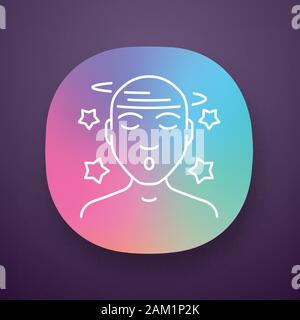 Schwindel App Symbol. Kopfschmerzen, Migräne. Gehirnerschütterung, Hirnverletzungen. UI/UX-Benutzeroberfläche. Müdigkeit, Schwindel Krankheit. Web oder mobile Anwendung. Erkältung, Grippe Stock Vektor