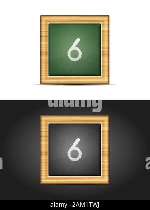 Nummer sechs auf dem Schwarzen Brett. Vektorgrafiken. Stockfoto