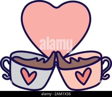 Happy Valentines Tag Toast Schokolade Tassen Herz Liebe Vector Illustration Stock Vektor