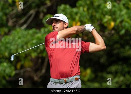 Hong Kong. 11 Jan, 2020. FANLING, Hongkong SAR: 10. Januar 2020. Hong Kong Open Golf Runde 3. Wade Ormsby von Australien hält die Leitung am Tag 3 des Turniers. Ormsby auf dem 5-Stück. alamy Live news/Jayne Russell Stockfoto