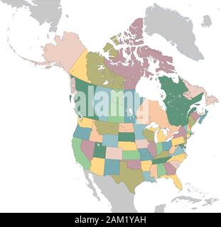 Nordamerika-Karte mit USA und Kanada Stock Vektor