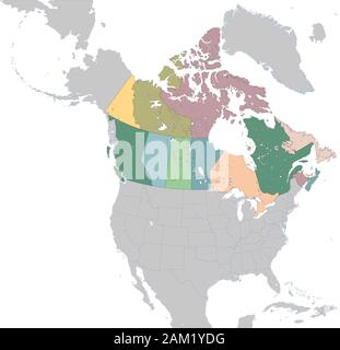 Abbildung: Karte der Provinzen und Territorien Kanadas Stock Vektor