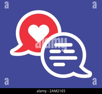 Valentine Herz festen Vektor Symbol mit zwei Bubble chat. Romantische Nachricht Vector Illustration auf Blau isoliert. Liebe chat Design. Stock Vektor