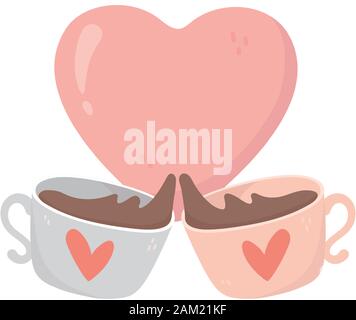 Happy Valentines Tag Toast Schokolade Tassen Herz Liebe Vector Illustration Stock Vektor