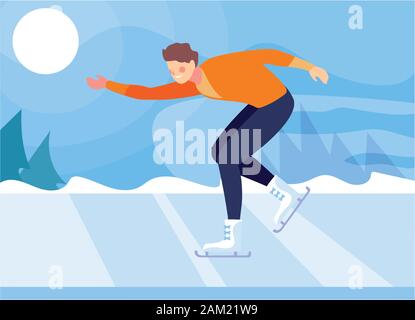 Man üben Eiskunstlauf mit landschaft von winter Vector Illustration Design Stock Vektor