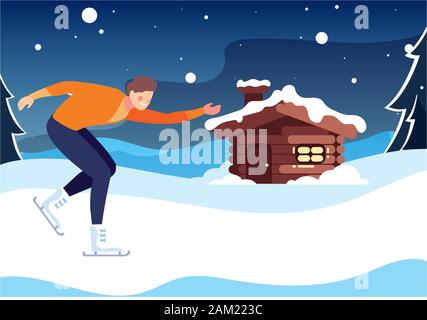 Man üben Eiskunstlauf mit landschaft von winter Vector Illustration Design Stock Vektor