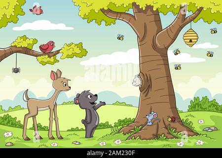 Niedliche Tiere im Wald. Vector Illustration mit separaten Ebenen. Stock Vektor