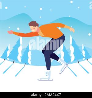 Man üben Eiskunstlauf mit landschaft von winter Vector Illustration Design Stock Vektor