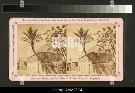 Das älteste Haus und Datum, Palm, der hl. Franziskus, der hl. Augustinus das älteste Haus und Datum, Palm, St. Franziskus St., St. Augustine.; Das älteste Haus und Datum, Palm, St. Franziskus St., St. Augustine. Stockfoto