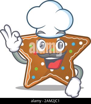 Lebkuchen-Star-Zeichentrickfigur mit Kostüm von Koch und weißem Hut Stock Vektor
