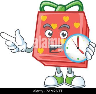 Cartoon character style Liebe Geschenk rot mit Uhr Stock Vektor