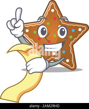 Eine lustige Zeichentrickfigur des Lebkuchenstars mit Menü Stock Vektor