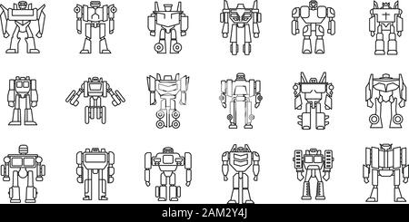 Futuristische robot-Transformator Symbole gesetzt. Umrisse der futuristischen Roboter - Trafo Vector Icons für Web Design auf weißem Hintergrund Stock Vektor