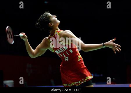 Kuala Lumpur, Malaysia. 11 Jan, 2020. Carolina Marin Spanien konkurriert während der Damen im Halbfinale gegen Chen Yufei von China Malaysia Meister Badminton Turnier in Kuala Lumpur, Malaysia, Jan. 11, 2020 2020. Credit: Chong Voon Chung/Xinhua/Alamy leben Nachrichten Stockfoto