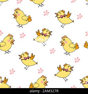 Nahtlose Muster mit rosa Silhouette chick's, Blumen. Frohe Ostern Vorlage. Einfaches Drucken. Kind drucken auf Textilien, Tapeten. Vektor cartoon Lllustrat Stock Vektor
