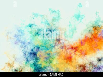 Digitale Zeichentextur. Zufällige Farbflecken in den Farben Orange und Blau. Helles Muster. Zeitgenössische Kreation Stockfoto