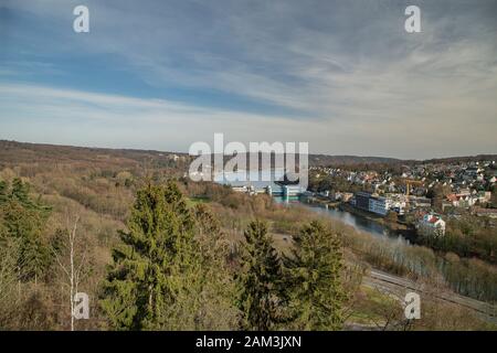 Essen - Blick von Baldeney-Steig nach Barrage und Baldeney, Nordrhein-Westfalen, Deutschland, Essen, 23.02.2019 Stockfoto