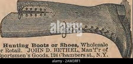 Wald und Bach. Jagd Stiefel oder Schuhe, WholesaleDr Einzelhandel. JOHN D. BETHEL, Manfr ofSportsmens waren. 124 die Chambers St., NEW YORK, Preise senden. Keine Postkarten. Indien S Tan Bnct MoccasiDS, Schwer für Jagd, flshiugand schwer tragen, likecut gemacht. Gesendet pois^ Gebühr yuid nach Eingang der Preis: * 2 forNo 7 und aufwärts: 81.50 für Nr. 4 und 7; $ 1 für Nr. 4 und darunter. Beaded Moccasins, von lighterbuck, 50c. Extra, meine Damen Größen. Referenz, UnionBank, Denver. A. AVERY, Denver, Colorado. Stockfoto