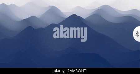 Landschaft mit Bergen und Nebel. Bergige Gelände. Zusammenfassung Hintergrund. Vector Illustration. Stock Vektor