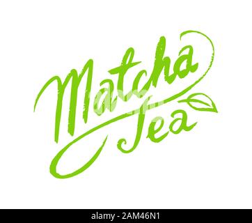 Kalligrafische Schriftzüge Matcha Grüntee für Japanische Zeremonie. Gesunde Kokosmilch latte. Graviert Hand gezeichnet Vintage Skizze für Poster. Stock Vektor