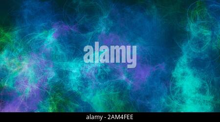 Hintergrund der digitalen Zeichnung. Verschiedene Farbflecken in Blau-, Grün- und Purpurtönen. Futuristisches Muster. Abstraktes Kunstwerk Stockfoto