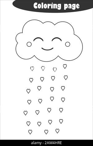 Mit Herzen im Comic-stil Cloud, Färbung, Valentinstag Bildung Papier Spiel für die Entwicklung der Kinder, Kinder im Vorschulalter Aktivität Stock Vektor