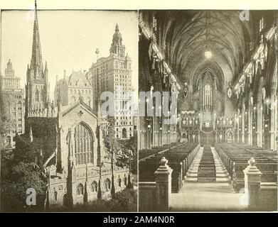 New York. GRACE CHURCH (bischöfliche) Broadway und 10th Street, errichtet im Jahre 1845. Es ist aus weißem Kalkstein im gotischen Stil erbaut und ist eines der feinsten churchedifices in der Stadt. Die Turmspitze ist besonders elegant und enthält eine melodiouschime der Glocken. Ein Pfarrhaus, harmonischen Design, grenzt an die Kirche. ST. PATRICKS CATHEDRAL (römisch-katholisch) 5th Avenue. 50. Und 51. Straße, ist die schönste Kirche Gebäude in Nordamerika, und ordnet withfamous Kathedralen in fremden Ländern. Es ist aus weißem Marmor gebaut. Die structurealone Kosten $ 2.000.000. TRINITY CHURCH. Broadway an der Spitze der Wall Street Stockfoto