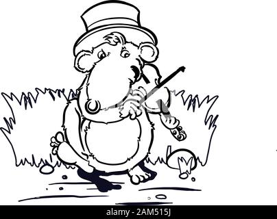 Landmaus in einem Hut spielt die Geige auf einem Feld Stock Vektor