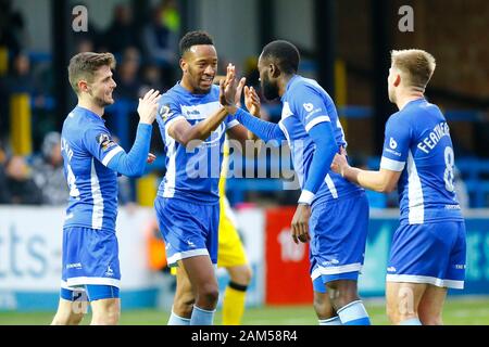 Dover, Großbritannien. 11 Jan, 2020. Nicke Kabamba feiert zählen während der Vanarama nationalen Liga Match zwischen Dover athletischen und Hartlepool United am Crabble athletische Boden, Dover am Samstag, den 11. Januar 2020. (Credit: Matt Bristow | MI Nachrichten) Credit: MI Nachrichten & Sport/Alamy leben Nachrichten Stockfoto