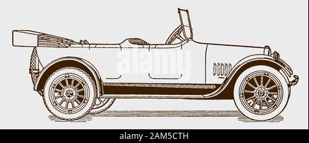 Klassische 7-Passagier Tourenwagen in der Seitenansicht. Abbildung: Nach einem Stich aus dem frühen 20. Jahrhundert Stock Vektor