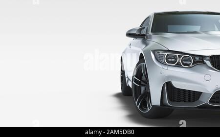 Modernes Auto isoliert auf weißem Konzeptfahrzeug. 3D-Rendering Stockfoto