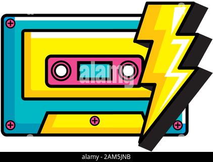 Symbol für Kassettenmusik und thunderbolt Pop Art Stock Vektor