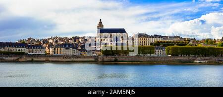 Wahrzeichen Frankreichs, Blick auf die Altstadt und das Schloss von Blois, Loiretal. Stockfoto
