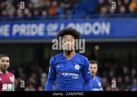 London, Großbritannien. 11 Jan, 2020. William des FC Chelsea in der Premier League Spiel zwischen Chelsea und Burnley an der Stamford Bridge, London am Samstag, den 11. Januar 2020. (Credit: Ivan Jordanov | MI Nachrichten) das Fotografieren dürfen nur für Zeitung und/oder Zeitschrift redaktionelle Zwecke verwendet werden, eine Lizenz für die gewerbliche Nutzung Kreditkarte erforderlich: MI Nachrichten & Sport/Alamy leben Nachrichten Stockfoto