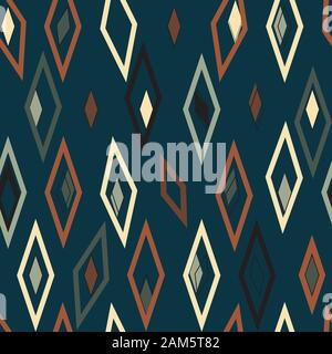 Gerüttelt nicht wonky Diamanten auf einem dunkelblauen Hintergrund nahtlose Vektor Oberfläche Muster wiederholen gerührt Stock Vektor