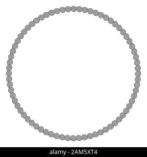 Kreis Frame durch lineare Spiralen also. Verbunden Spiralen bilden einen dekorativen Muster und Muster, die durch wiederholte Linien gebaut. Stockfoto