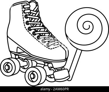 Roller Skate mit Lollipop des Linienstils der neunziger Jahre Stock Vektor