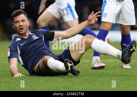 Southend On Sea, Großbritannien. 11 Jan, 2020. Tom Hopper Southend United beschweren während der Sky Bet Liga 1 Übereinstimmung zwischen Southend United und Tranmere Rovers an Wurzeln Hall, Southend On Samstag, 11. Januar 2020. (Credit: Jacques Feeney | MI Nachrichten) das Fotografieren dürfen nur für Zeitung und/oder Zeitschrift redaktionelle Zwecke verwendet werden, eine Lizenz für die gewerbliche Nutzung Kreditkarte erforderlich: MI Nachrichten & Sport/Alamy leben Nachrichten Stockfoto