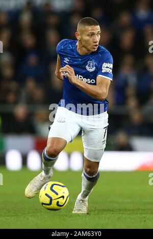 Liverpool, Großbritannien. 11 Jan, 2020. Richarlison von Everton in Aktion. Premier League match, Everton v Brighton & Hove Albion im Goodison Park in Liverpool am Samstag, den 11. Januar 2020. Dieses Bild dürfen nur für redaktionelle Zwecke verwendet werden. Nur die redaktionelle Nutzung, eine Lizenz für die gewerbliche Nutzung erforderlich. Keine Verwendung in Wetten, Spiele oder einer einzelnen Verein/Liga/player Publikationen. pic von Chris Stading/Andrew Orchard sport Fotografie/Alamy Live news Credit: Andrew Orchard sport Fotografie/Alamy leben Nachrichten Stockfoto