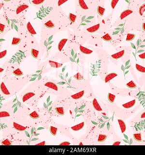 Nahtlose Wassermelonen und tropischen Pflanzen. Exotische Sommer zahlen. - Abbildung Stockfoto